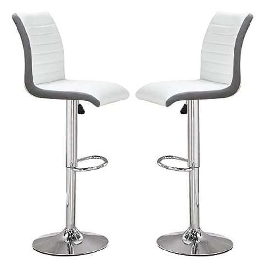 Riga White And Grey Faux Leather Bar Stools In Pair