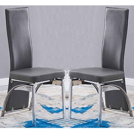 Rimouski Grey Faux Leather Dining Chairs With Chrome Legs In Pair