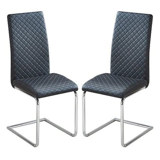 Rinks Black Faux Leather Dining Chairs With Chrome Legs In Pair
