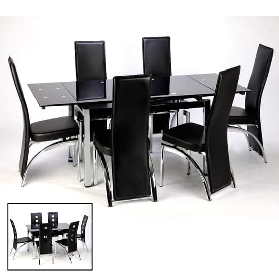 Sarnia Extending Glass Dining Table With 6 Rimouski Dining Chairs