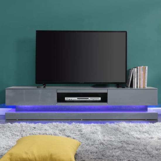 Scott High Gloss TV Stand In Mid Grey And Multi LED Lighting