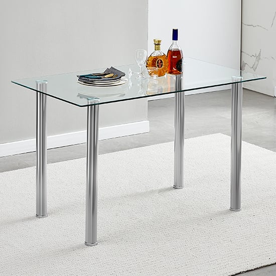 Silvis Clear Glass Dining Table With Chrome Metal Legs