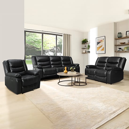 Sorrento 3+2+1 Bonded Leather Recliner Sofa Set In Black