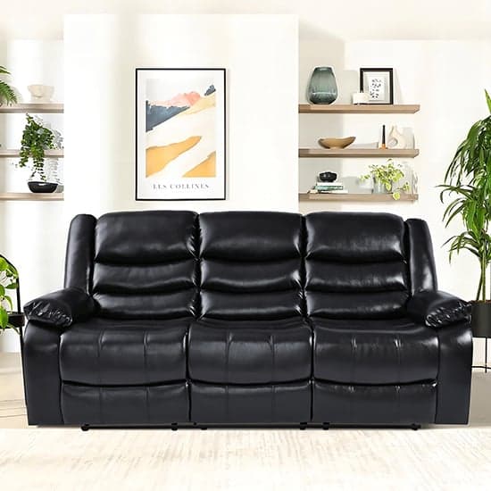 Sorrento Bonded Leather Recliner 3 Seater Sofa In Black