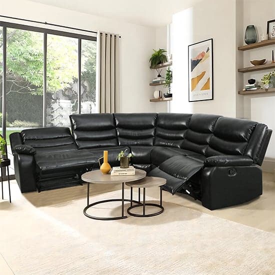 Sorrento Bonded Leather Recliner Corner Sofa In Black