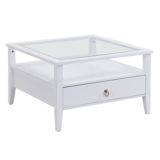 Stanford Square Glass Coffee Table With 2 Drawers In White
