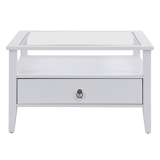 Stanford Square Glass Coffee Table With 2 Drawers In White