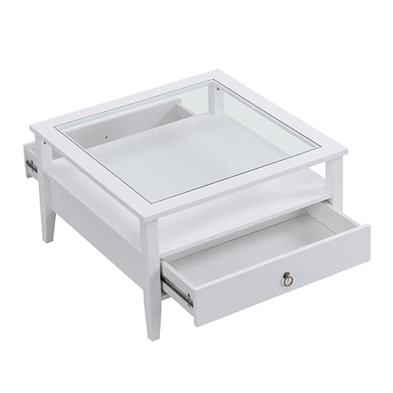 Stanford Square Glass Coffee Table With 2 Drawers In White