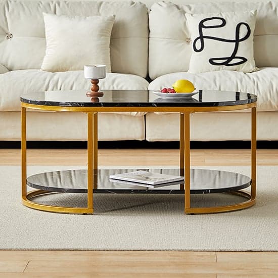 Starkville High Gloss Coffee Table In Black Milano Marble Effect