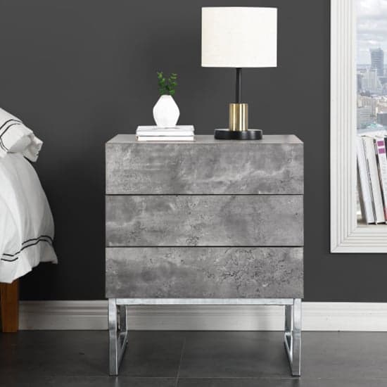 Strasburg Bedside Cabinet With 3 Drawers In Concrete Effect