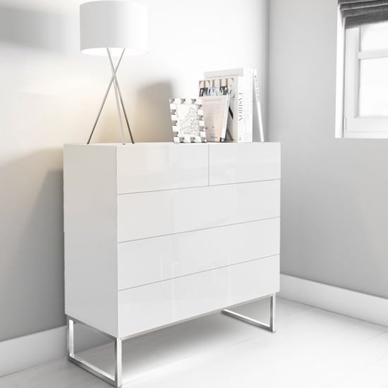 Strasburg High Gloss Chest Of 5 Drawers In White