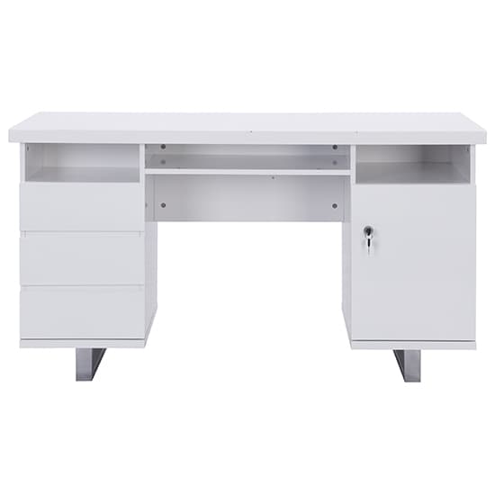 Swazi High Gloss Computer Desk In White With 3 Drawers