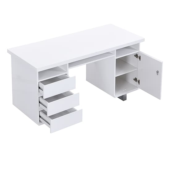 Swazi High Gloss Computer Desk In White With 3 Drawers