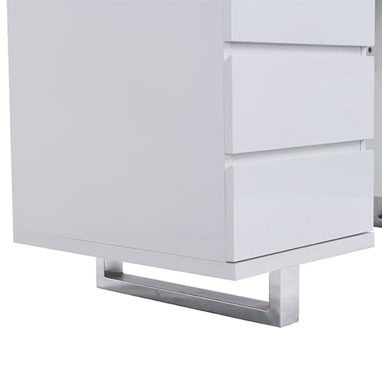 Swazi High Gloss Computer Desk In White With 3 Drawers