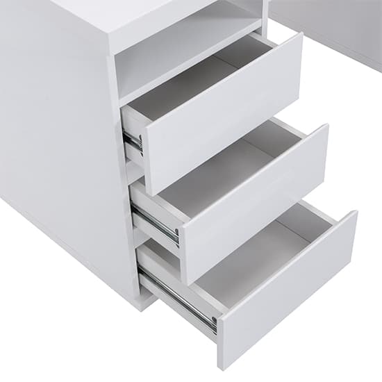 Swazi High Gloss Computer Desk In White With 3 Drawers