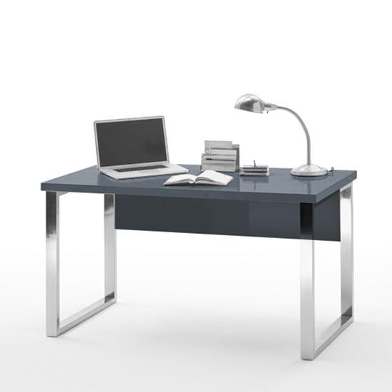 Swazi High Gloss Laptop Desk In Grey And Chrome Frame