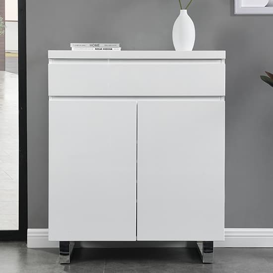 Swazi High Gloss Shoe Cabinet With 2 Door 1 Drawer In White