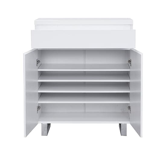 Swazi High Gloss Shoe Cabinet With 2 Door 1 Drawer In White