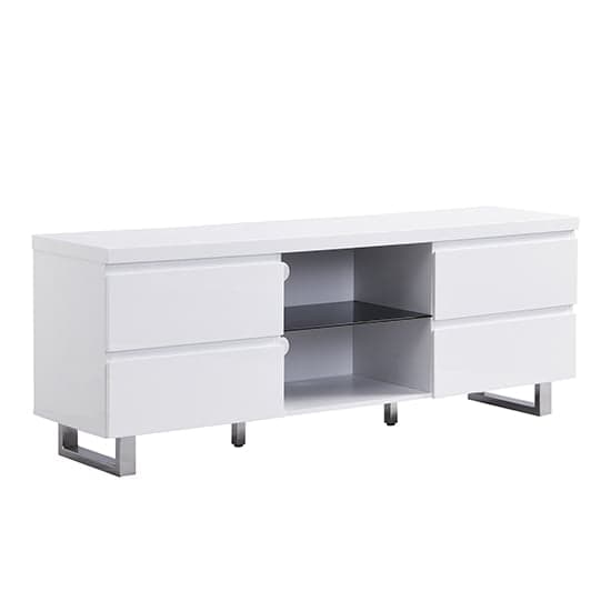 Swazi High Gloss TV Stand In White With 4 Drawers