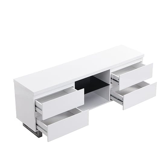 Swazi High Gloss TV Stand In White With 4 Drawers