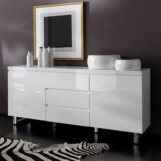 Swazi Large High Gloss Sideboard With 2 Door 3 Drawer In White