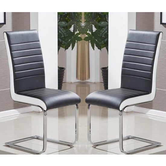 Sylvania Black And White Faux Leather Dining Chairs In Pair