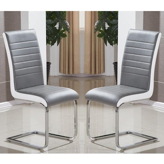 Sylvania Grey And White Faux Leather Dining Chairs In Pair