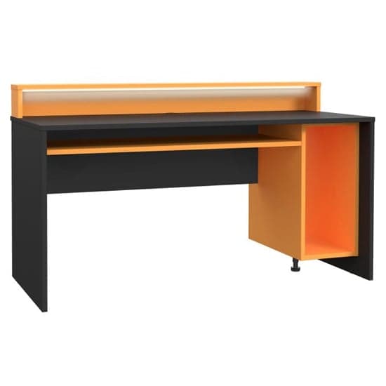 Terrell Wooden Gaming Desk In Matt Black And Orange With LED