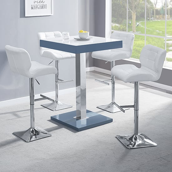Topeka Glass White Grey Bar Table With 4 Canyon White Stools