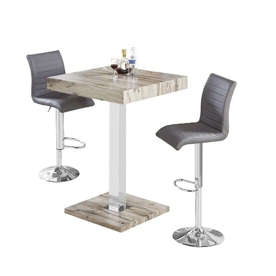 Topeka Grey Oak Effect Bar Table With 2 Rifle Grey Stools
