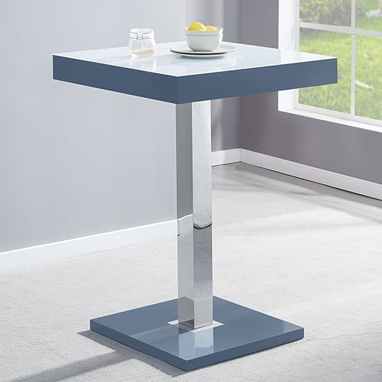 Topeka High Gloss Bar Table In Grey With White Glass Top