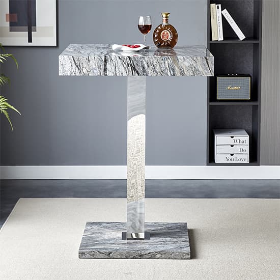 Topeka High Gloss Bar Table Square In Melange Marble Effect