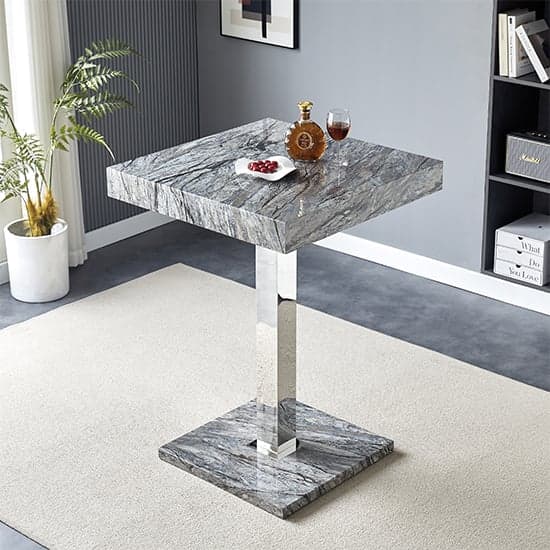 Topeka High Gloss Bar Table Square In Melange Marble Effect