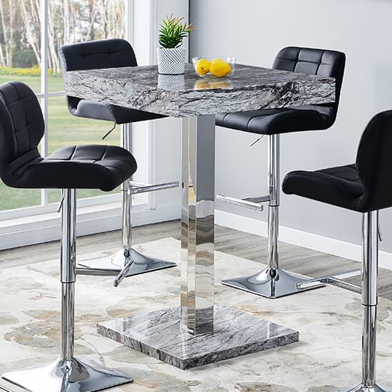 Topeka High Gloss Bar Table Square In Melange Marble Effect
