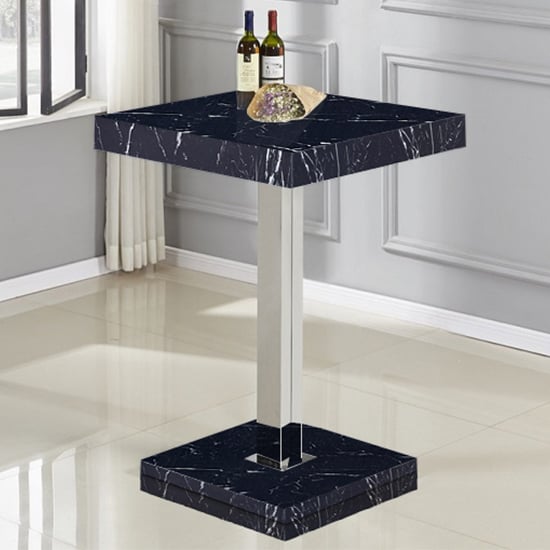 Topeka High Gloss Bar Table Square In Milano Marble Effect