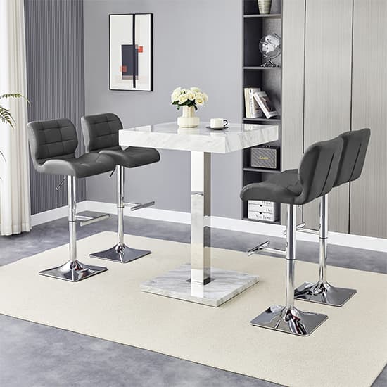 Topeka Magnesia Effect High Gloss Bar Table 4 Canyon Grey Stools