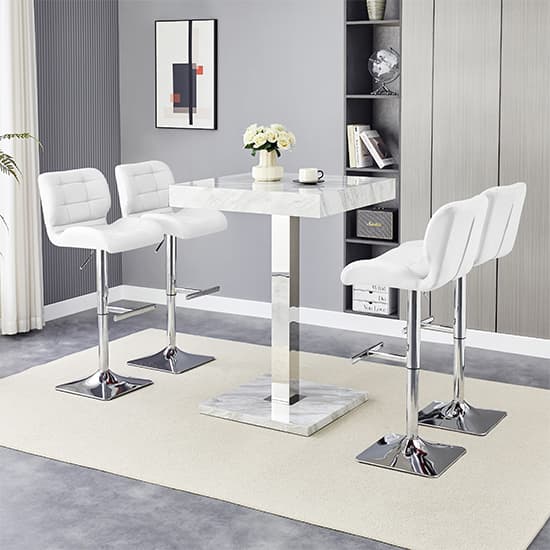 Topeka Magnesia Effect High Gloss Bar Table 4 Canyon White Stools