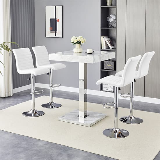 Topeka Magnesia Effect High Gloss Bar Table 4 Rifle White Stools
