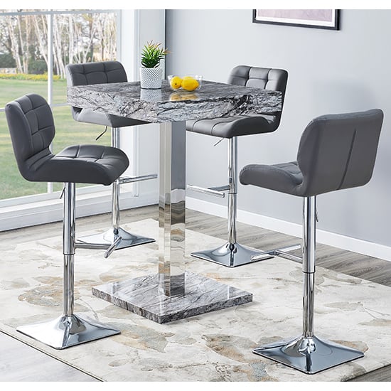 Topeka Melange Marble Effect Bar Table 4 Canyon Grey Stools