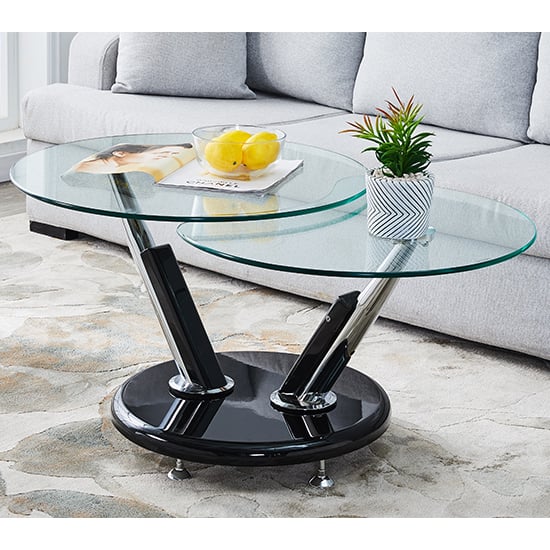 Torino Twist Glass Top Coffee Table With Black High Gloss Base