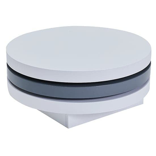 Tracy Round High Gloss Rotating Coffee Table In White And Grey