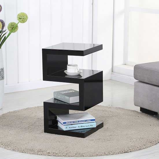 Troon High Gloss 2 Tier Side Table In Black