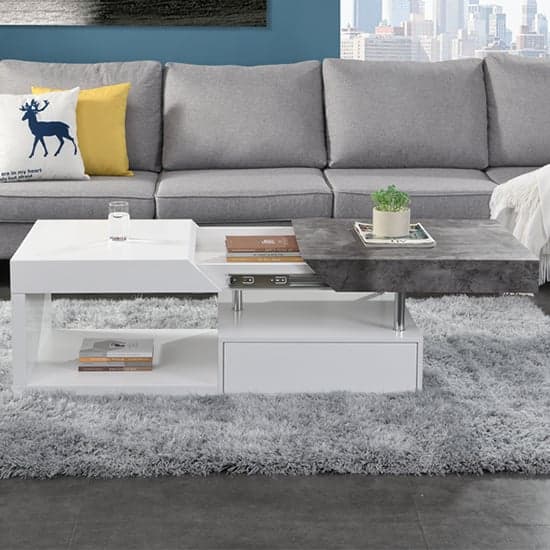 Tulsa Wooden Storage Coffee Table In White And Concrete Effect
