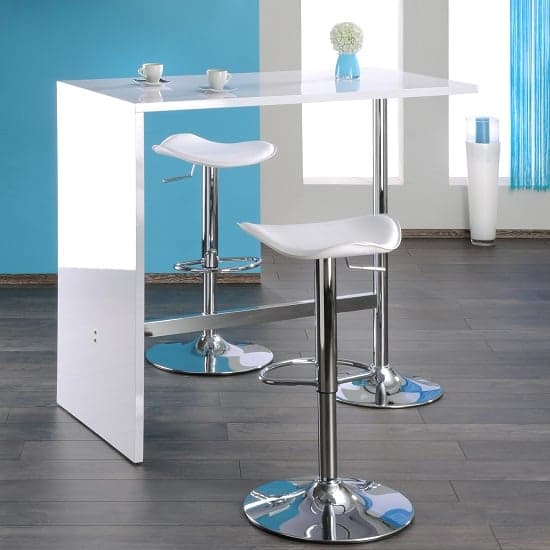Tupelo High Gloss Bar Table In White With Chrome Legs