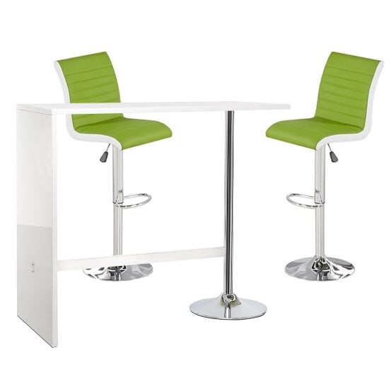 Tupelo White Gloss Bar Table 2 Riga Lime And White Bar Stools