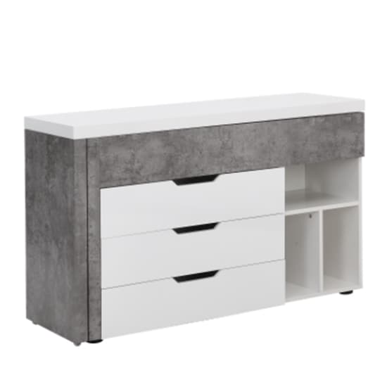 Unadilla Corner Gloss Storage Computer Desk In White Concrete Effect