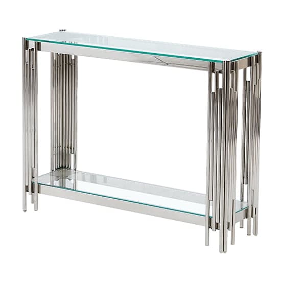 Valdosta Clear Glass Console Table With Stainless Steel Frame
