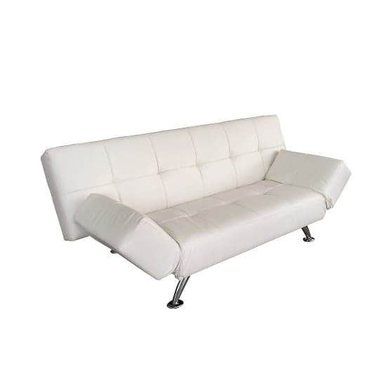 Valencia Faux Leather Sofa Bed In White With Chrome Metal Legs