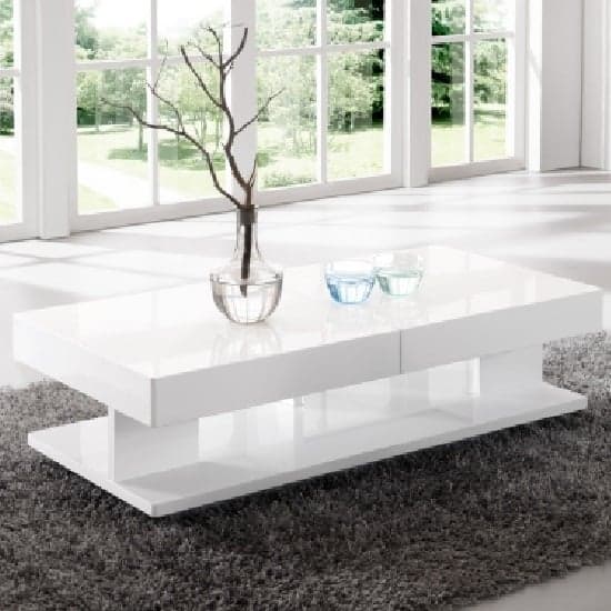 Vernon Extending High Gloss Coffee Table With Storage In White