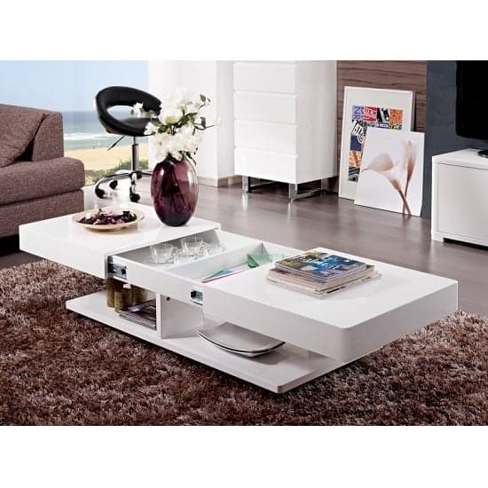 Vernon Extending High Gloss Coffee Table With Storage In White